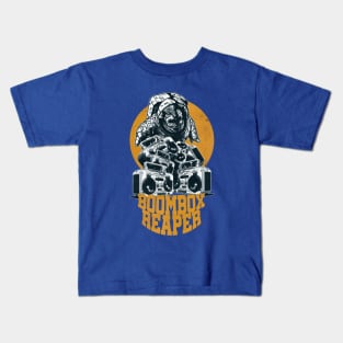 Yellow Boombox Reaper - Skull-Face Astronaut with Boomboxes Kids T-Shirt